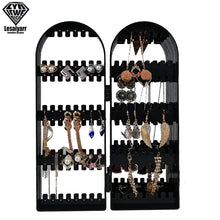 Load image into Gallery viewer, 2/3/4 Fans Panels Screen Folding Clear Earrings Studs Display Rack Necklace Jewelry Shelf Stand Holder Organizer Storage Box