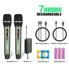 Load image into Gallery viewer, 2 Channel Wireless Microphone UHF Dual Handheld Dynamic Karaoke Mic System 60m for Stage Church Party School PA Speaker Meeting