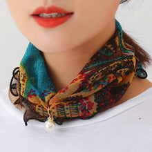 Load image into Gallery viewer, Pearl Pendant Scarf Necklace Vintage Leopard Pattern Dot Printing Scarf Trendy Crimping Elastic Women All-Match Scarves