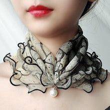 Load image into Gallery viewer, Pearl Pendant Scarf Necklace Vintage Leopard Pattern Dot Printing Scarf Trendy Crimping Elastic Women All-Match Scarves