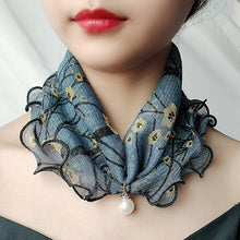 Load image into Gallery viewer, Pearl Pendant Scarf Necklace Vintage Leopard Pattern Dot Printing Scarf Trendy Crimping Elastic Women All-Match Scarves