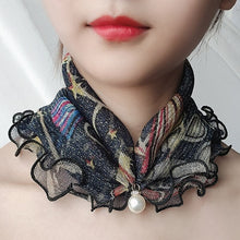 Load image into Gallery viewer, Pearl Pendant Scarf Necklace Vintage Leopard Pattern Dot Printing Scarf Trendy Crimping Elastic Women All-Match Scarves