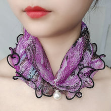 Load image into Gallery viewer, Pearl Pendant Scarf Necklace Vintage Leopard Pattern Dot Printing Scarf Trendy Crimping Elastic Women All-Match Scarves