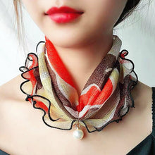 Load image into Gallery viewer, Pearl Pendant Scarf Necklace Vintage Leopard Pattern Dot Printing Scarf Trendy Crimping Elastic Women All-Match Scarves