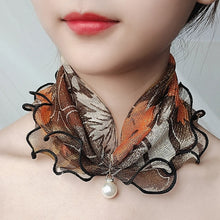 Load image into Gallery viewer, Pearl Pendant Scarf Necklace Vintage Leopard Pattern Dot Printing Scarf Trendy Crimping Elastic Women All-Match Scarves