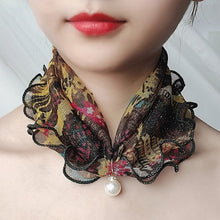 Load image into Gallery viewer, Pearl Pendant Scarf Necklace Vintage Leopard Pattern Dot Printing Scarf Trendy Crimping Elastic Women All-Match Scarves