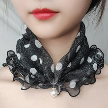 Load image into Gallery viewer, Pearl Pendant Scarf Necklace Vintage Leopard Pattern Dot Printing Scarf Trendy Crimping Elastic Women All-Match Scarves