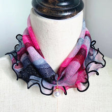 Load image into Gallery viewer, Pearl Pendant Scarf Necklace Vintage Leopard Pattern Dot Printing Scarf Trendy Crimping Elastic Women All-Match Scarves