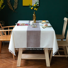 Load image into Gallery viewer, Tablecloth Lace Cotton Linen Fabric Striped Minimalist Rectangular Table Cloth