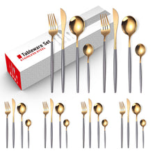 Load image into Gallery viewer, Stainless Steel Knife and Forks Four-Piece Spray Paint Portuguese Tableware 24 Pieces Golden Set Creative Western Food Steak Knife, Fork and Spoon