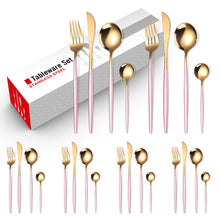 Load image into Gallery viewer, Stainless Steel Knife and Forks Four-Piece Spray Paint Portuguese Tableware 24 Pieces Golden Set Creative Western Food Steak Knife, Fork and Spoon