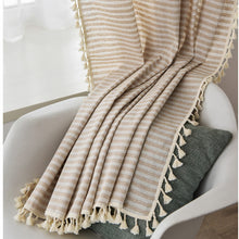 Load image into Gallery viewer, Simple Cotton and Linen Curtain Striped Tassel Living Room Curtain Rod