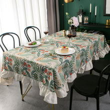 Load image into Gallery viewer, Vintage Ruffled Tablecloth Green Plant American Rectangular Tablecloth Bamboo Cotton Linen Printed Table Cloth