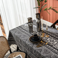 Load image into Gallery viewer, Black Tablecloth Geometric Triangle Printed Cotton Linen Rectangular Table Cloth