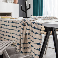 Load image into Gallery viewer, Beige White Blue Corrugated Printed Imitation Cotton Linen Tablecloth
