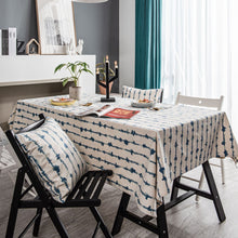 Load image into Gallery viewer, Beige White Blue Corrugated Printed Imitation Cotton Linen Tablecloth