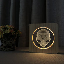Load image into Gallery viewer, Alien UFO 3D Modeling Wooden Lamp Acrylic USB Light Crafts