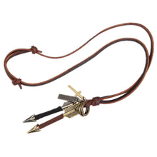 Load image into Gallery viewer, Hip Hop Anime Necklace Creative Double Arrow Roll Leather Alloy Pendant Neck Accessories Men's Leather Rope Long Sweater Chain