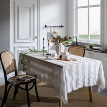 Load image into Gallery viewer, Lace Jacquard White Tablecloth Hollow Rectangular Dining Table Fabric