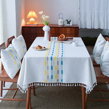 Load image into Gallery viewer, White Cotton Linen Restaurant Tassel Tablecloth Rectangular Table Cover