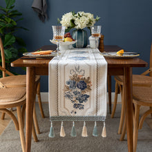 Load image into Gallery viewer, European Style Flower Table Runner Chenille Tassel Home Tablecloth Polyester Tablecloth Table Runner