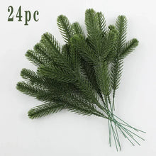 Load image into Gallery viewer, 24Pcs Christmas Artificial Pine Needles Branches Green DIY Fake Pine Stems Garland Home Party Decorations Xmas New Year Gifts