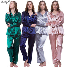 Load image into Gallery viewer, Women's Silk Satin Pajamas Set Long Sleeve Button-Down Sleepwear Loungewear New