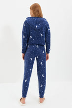 Load image into Gallery viewer, Navy Blue Hooded Fleece Knitted Pajamas Set THMAW22PT0365