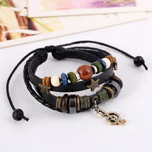 Load image into Gallery viewer, Beaded Genuine Leather Retro Bracelet Alloy Note Cattle Leather Bracelet