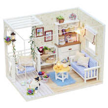 Load image into Gallery viewer, Wooden Dollhouse Miniature DIY House Kit with Lid and LED Lamp Cat Diary