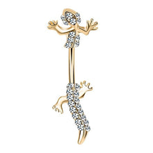 Load image into Gallery viewer, Gecko Snake Belly Button Ring CZ Crystal Surgical Steel Navel Rings 14g Piercing Body Jewelry
