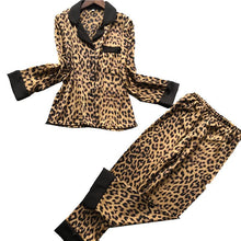 Load image into Gallery viewer, Leopard Print Sexy Long Sleeve Pajamas Woman Imitate Real Silk Sleepwear