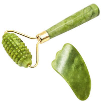 Load image into Gallery viewer, 2pcs Face Massager Roller Natural Jade Stone Guasha Board Scraper Set Facial Lift Skin Relaxation Slimming Beauty Neck Thin Tool