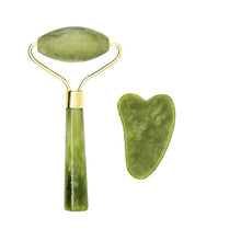 Load image into Gallery viewer, 2pcs Face Massager Roller Natural Jade Stone Guasha Board Scraper Set Facial Lift Skin Relaxation Slimming Beauty Neck Thin Tool