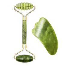 Load image into Gallery viewer, 2pcs Face Massager Roller Natural Jade Stone Guasha Board Scraper Set Facial Lift Skin Relaxation Slimming Beauty Neck Thin Tool