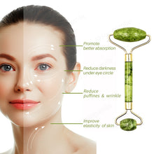 Load image into Gallery viewer, 2pcs Face Massager Roller Natural Jade Stone Guasha Board Scraper Set Facial Lift Skin Relaxation Slimming Beauty Neck Thin Tool