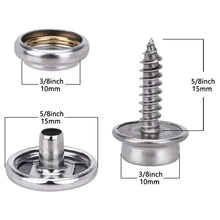 Load image into Gallery viewer, 30/150 Pieces Stainless Steel Marine Grade Canvas and Upholstery Boat Cover Snap Button Fastener Kit 15mm Screws Snaps with tool