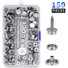 Load image into Gallery viewer, 30/150 Pieces Stainless Steel Marine Grade Canvas and Upholstery Boat Cover Snap Button Fastener Kit 15mm Screws Snaps with tool