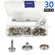 Load image into Gallery viewer, 30/150 Pieces Stainless Steel Marine Grade Canvas and Upholstery Boat Cover Snap Button Fastener Kit 15mm Screws Snaps with tool