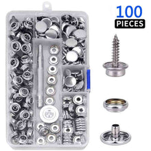Load image into Gallery viewer, 30/150 Pieces Stainless Steel Marine Grade Canvas and Upholstery Boat Cover Snap Button Fastener Kit 15mm Screws Snaps with tool
