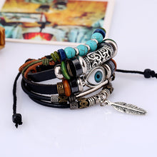 Load image into Gallery viewer, Jewelry Beaded Multi-Layer Blue Eyes Cattle Leather Bracelet Ethnic Style Feather Pendant Student Bracelet