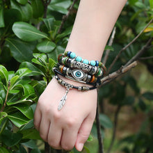 Load image into Gallery viewer, Jewelry Beaded Multi-Layer Blue Eyes Cattle Leather Bracelet Ethnic Style Feather Pendant Student Bracelet