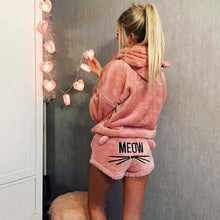 Load image into Gallery viewer, Women's Fashion Winter Pajamas Set Sweet and Cute Long-sleeved Velvet Warm Hoodie and Shorts Fashion Home Service Suit
