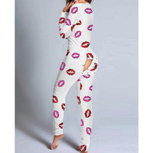 Load image into Gallery viewer, Women Fashion Printed Functional Open Butt Buttoned Romper Casual Long Sleeve Pajamas Jumpsuit Plus Size