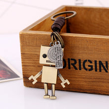 Load image into Gallery viewer, Simple Cartoon Cute Robot Cattle-Leather Key Ring Personality Vintage Weave Key Pendants Creative Bag Pendant