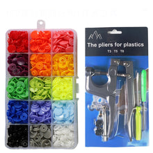 Load image into Gallery viewer, 360/150/50 Sets T5 Plastic Snap Button with Snaps Pliers Tool Kit & Organizer Containers,Easy Replacing Snaps,DIY Family Tailor