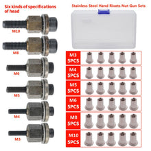 Load image into Gallery viewer, 36Pcs Nuts Riveter Tool Mandrel Hand Rivet Nut Gun Head Iron Galvanized Aluminum Alloy Stainlesssteel Nut M3 M4 M5 M6 M8 M10