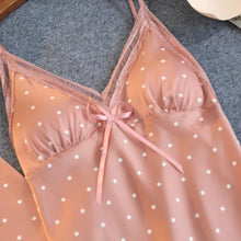 Load image into Gallery viewer, Satin Sexy Women Robe Set Pink Dot Print With Chest Pad Pajamas Pyjamas