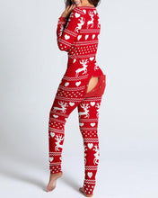 Load image into Gallery viewer, Sexy Pajama for Women Christmas Pajamas New Year Jumpsuit Sleepwear Button-down Front Back Butt Bum Open Ass Flap Jumpsuit Xmas Print Loungewear