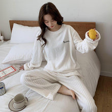 Load image into Gallery viewer, Winter Warm Flannel Women Pajamas Sets Plush Velvet Long Sleeve Sleepwear Nightwear Coral Fleece Girls Homewear